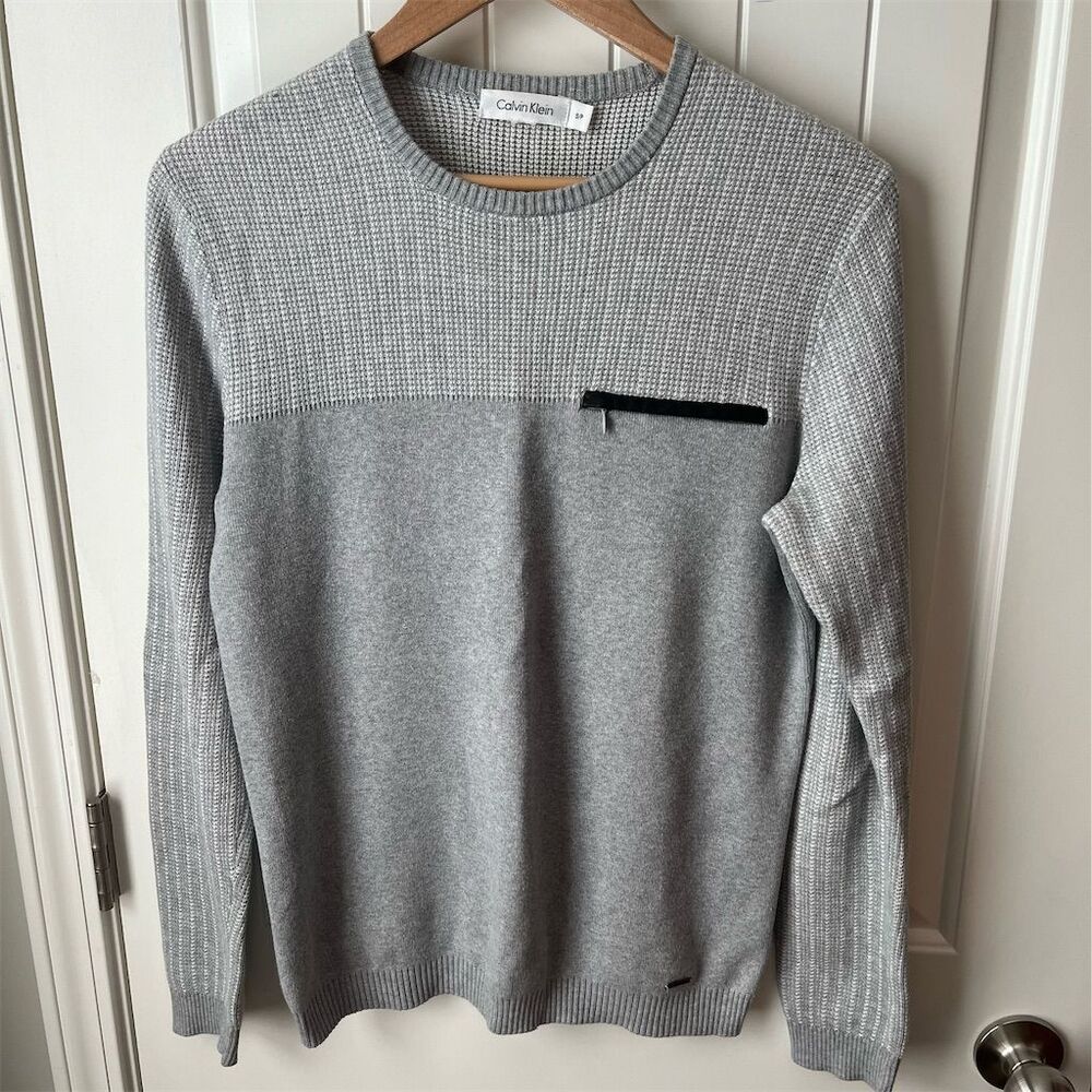 Calvin Klein Men's Gray Pullover Sweater Small Textured Knit Crew Neck
